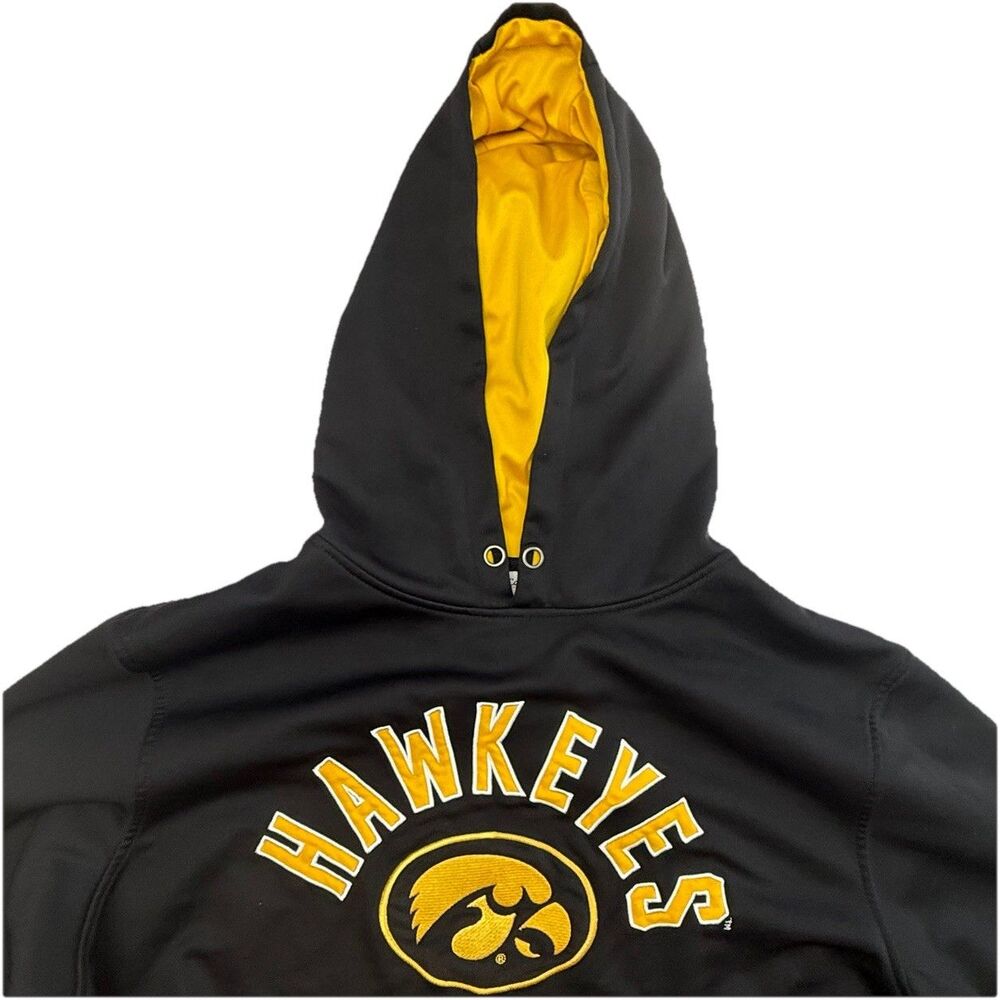 Iowa Hawkeyes Hoodie XXL Adult Black With Gold Hood Pullover EUC Captivating - Picture 2 of 12